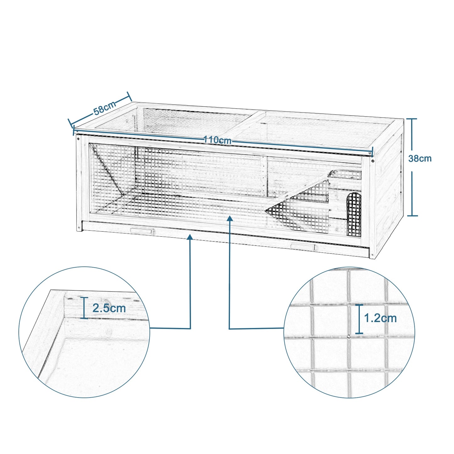 Rodent Cage 110x58x38cm Rabbit Hutch Wood Glass Hamster Rat Tray House for Guinea Pigs Hamster Small Animal House Pets Outdoor