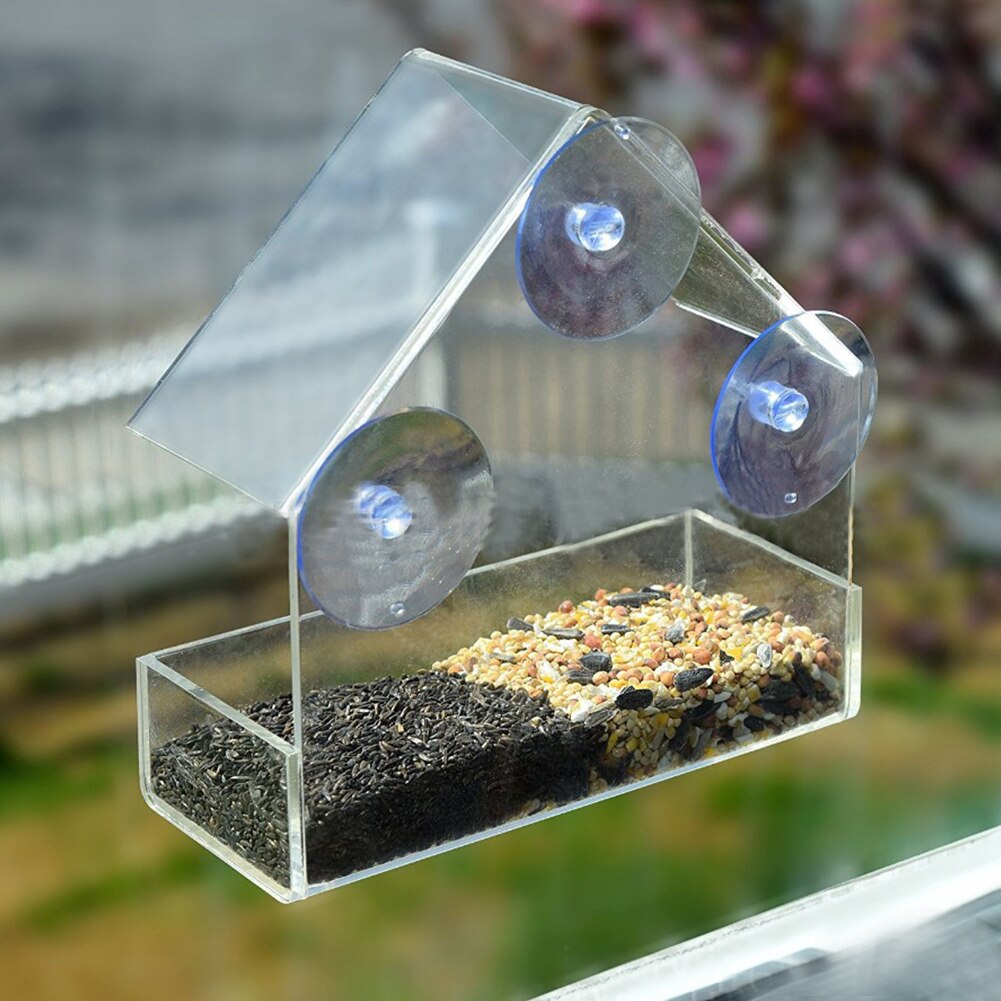 Bird Feeder Transparent Window Viewing Bird Feeders Tray Birdhouse Pet Water Feeder Suction Cup Mount House Type Bird Feeder