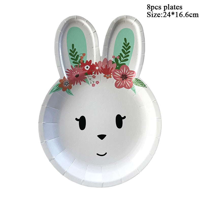 8pcs Bunny Egg Paper Plates Rabbit Ear Shape Cups Party Supplies Tableware Birthday Party Baby Shower decor