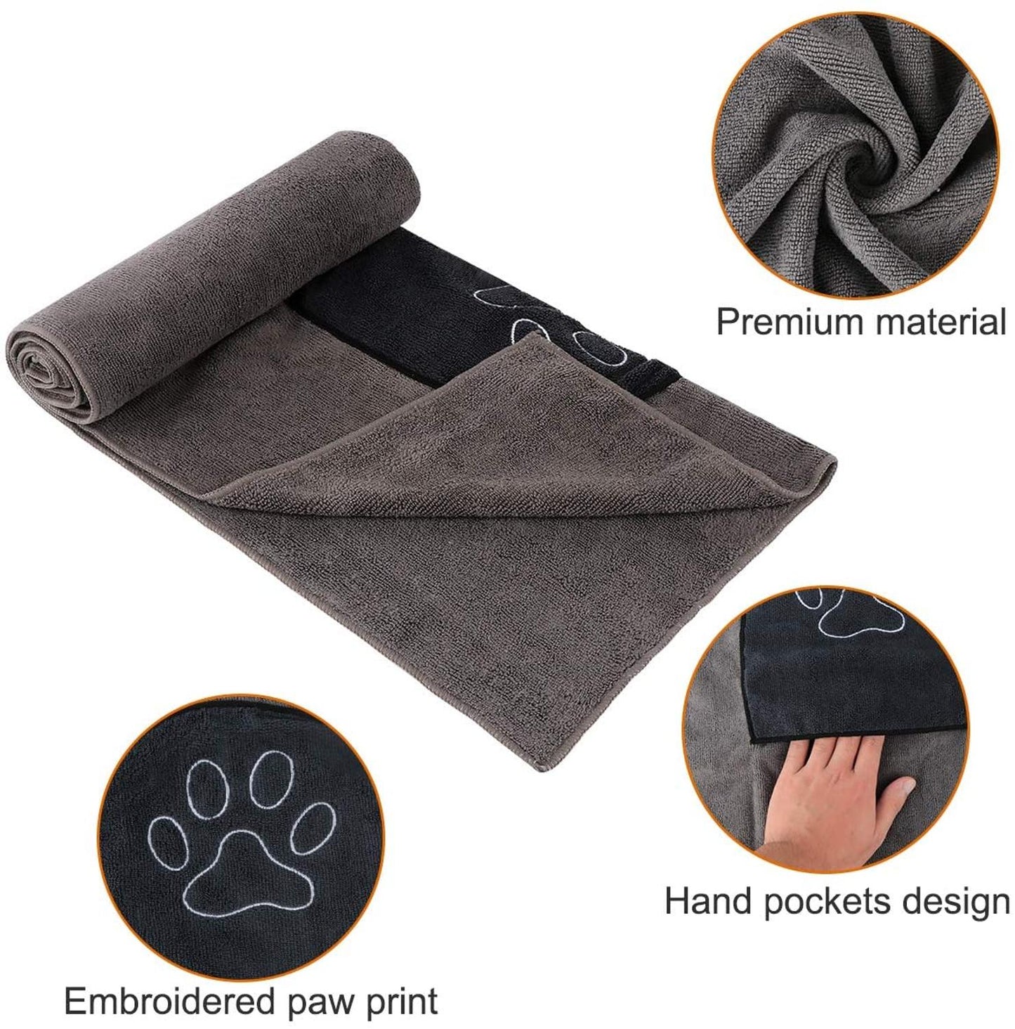 Pet Drying Towel Ultra-absorbent Dog Bath Towel Microfiber 96*50cm Soft Material Microfiber Paw Print Bath Towel