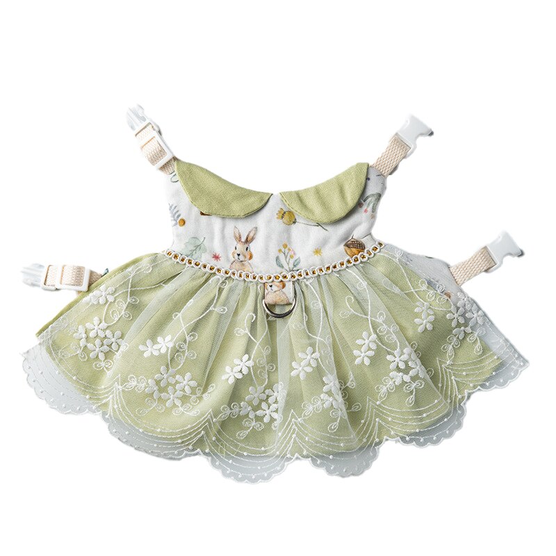 Rabbit Princess Dress Traction Rope Bunny Cotton Chest Strap Dwarf Rabbit Photo Dress Cute Clothes Small Pet Outing Accessories