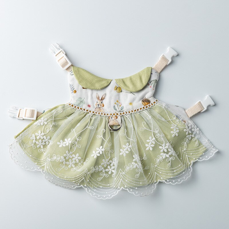 Rabbit Princess Dress Traction Rope Bunny Cotton Chest Strap Dwarf Rabbit Photo Dress Cute Clothes Small Pet Outing Accessories
