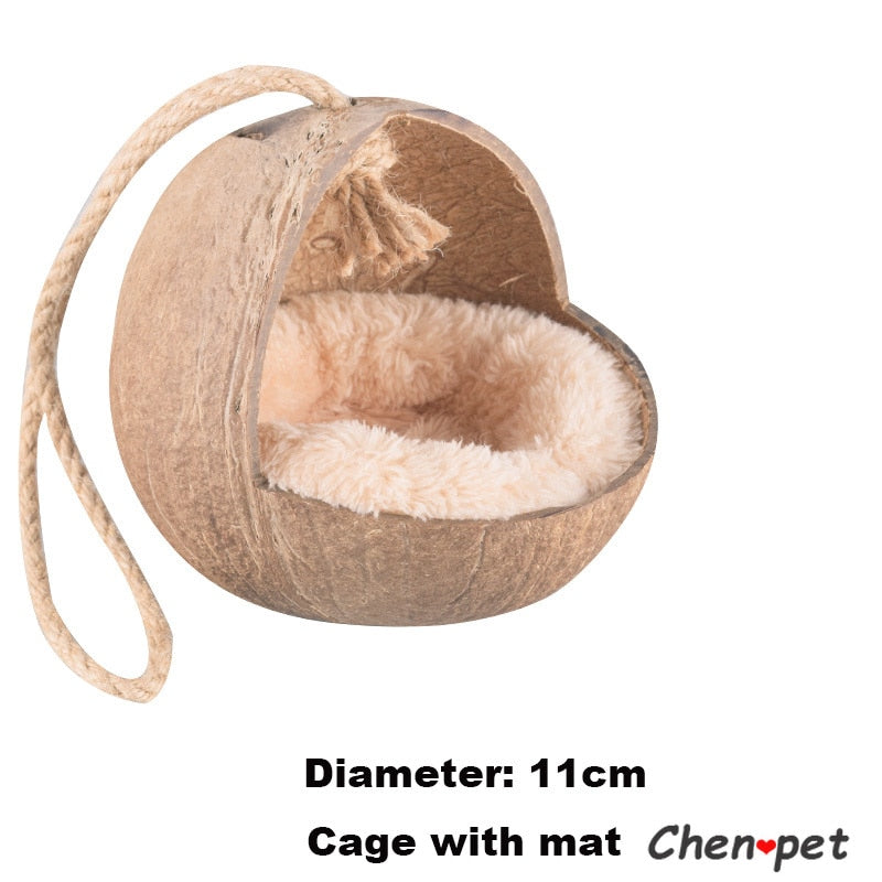 Natural Small Pet Coconut Cages Pet Cage for Hamster Guinea Pig Mice Squirrel Wooden House for Rat Rodent Small Animal Nest