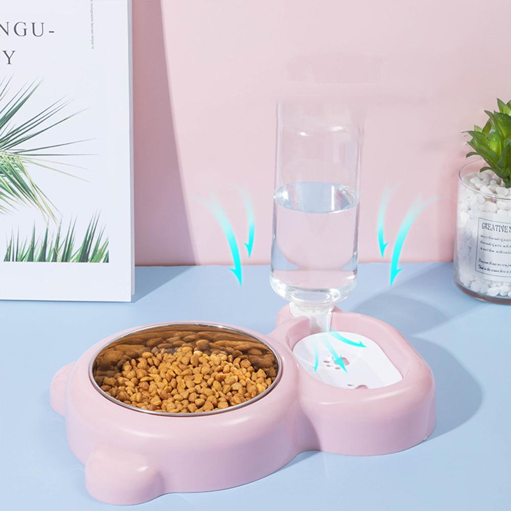 Dog Cat Bowl Double Bowl Automatic Drinking Feeding Bowl Anti-overturning Pet Supplies
