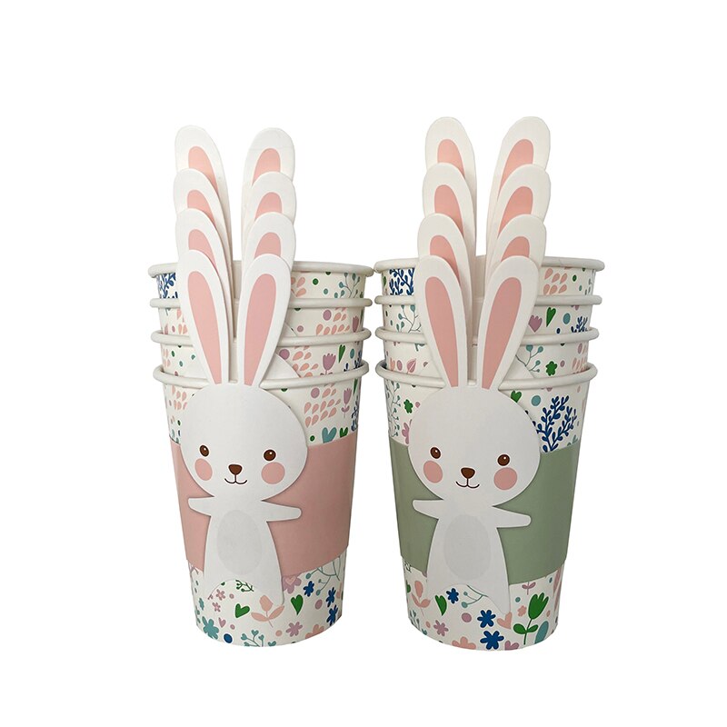 8pcs Bunny Egg Paper Plates Rabbit Ear Shape Cups Party Supplies Tableware Birthday Party Baby Shower decor
