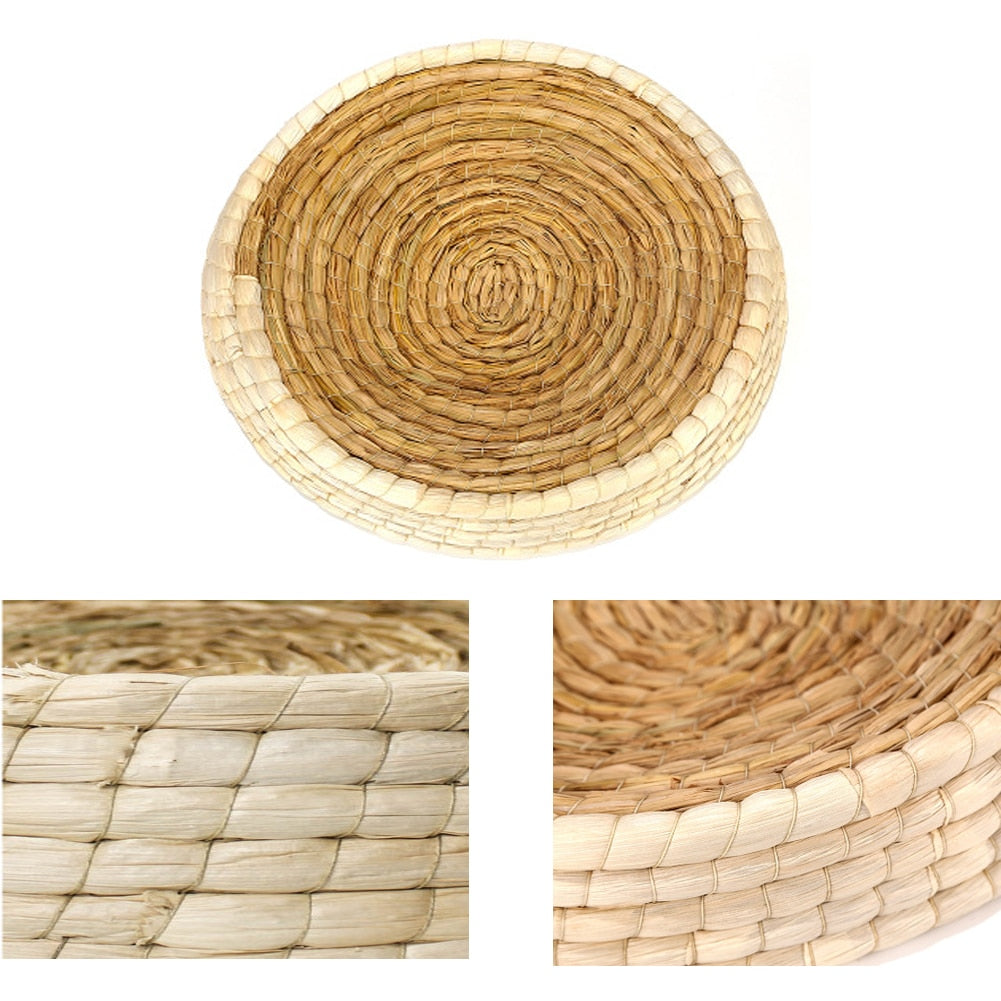 Pet Straw Braided Bed Puppy Kennel Cat Nest Kitten Scratching Sleeping Mat Pets House Cats Grinding Claw Cushion Pad