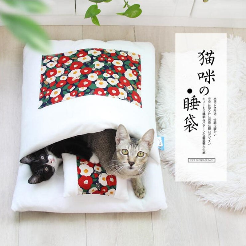 Winter Warm Pet Dog Cave Bed Soft Fleece Washable Removable for Cat Puppy Japanese Style Sleeping Bag Cushion House