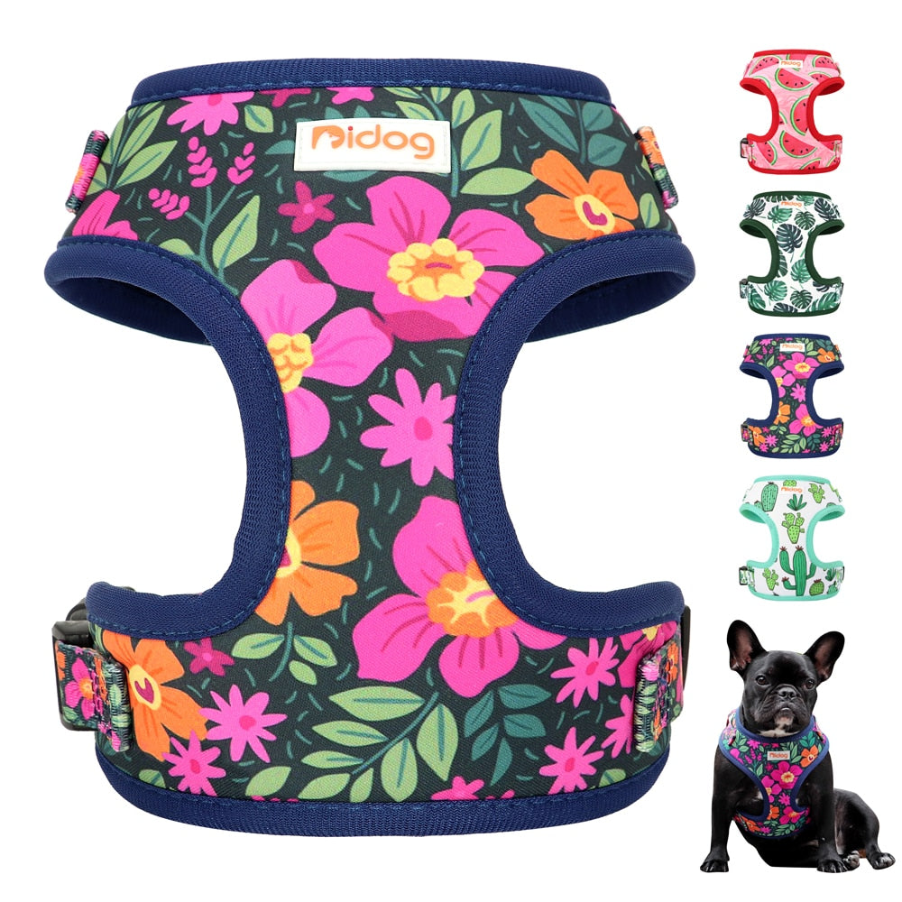 Flower Print Small Dog Harness Nylon Mesh Dog Cat Harness Soft Padded Vest For Small Medium Dogs Cats Chihuahua French Bullldog