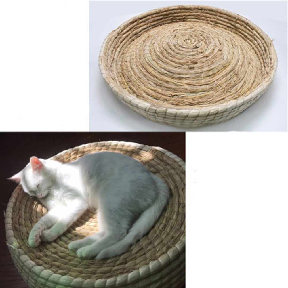 Pet Straw Braided Bed Puppy Kennel Cat Nest Kitten Scratching Sleeping Mat Pets House Cats Grinding Claw Cushion Pad