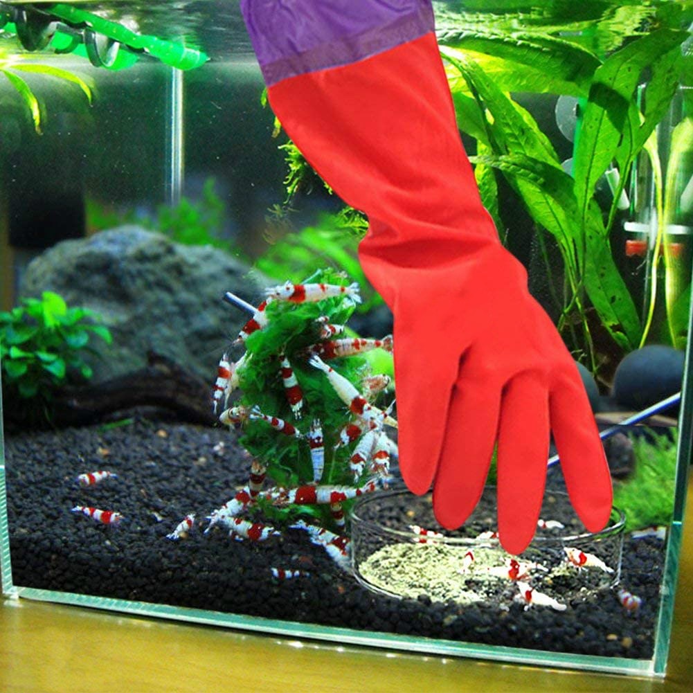 1 Pair Aquarium Water Change Gloves 19.6 Inches No-Skid Design Seamless Stitching Elastic Cuff  Regular Fish Tank Maintenance