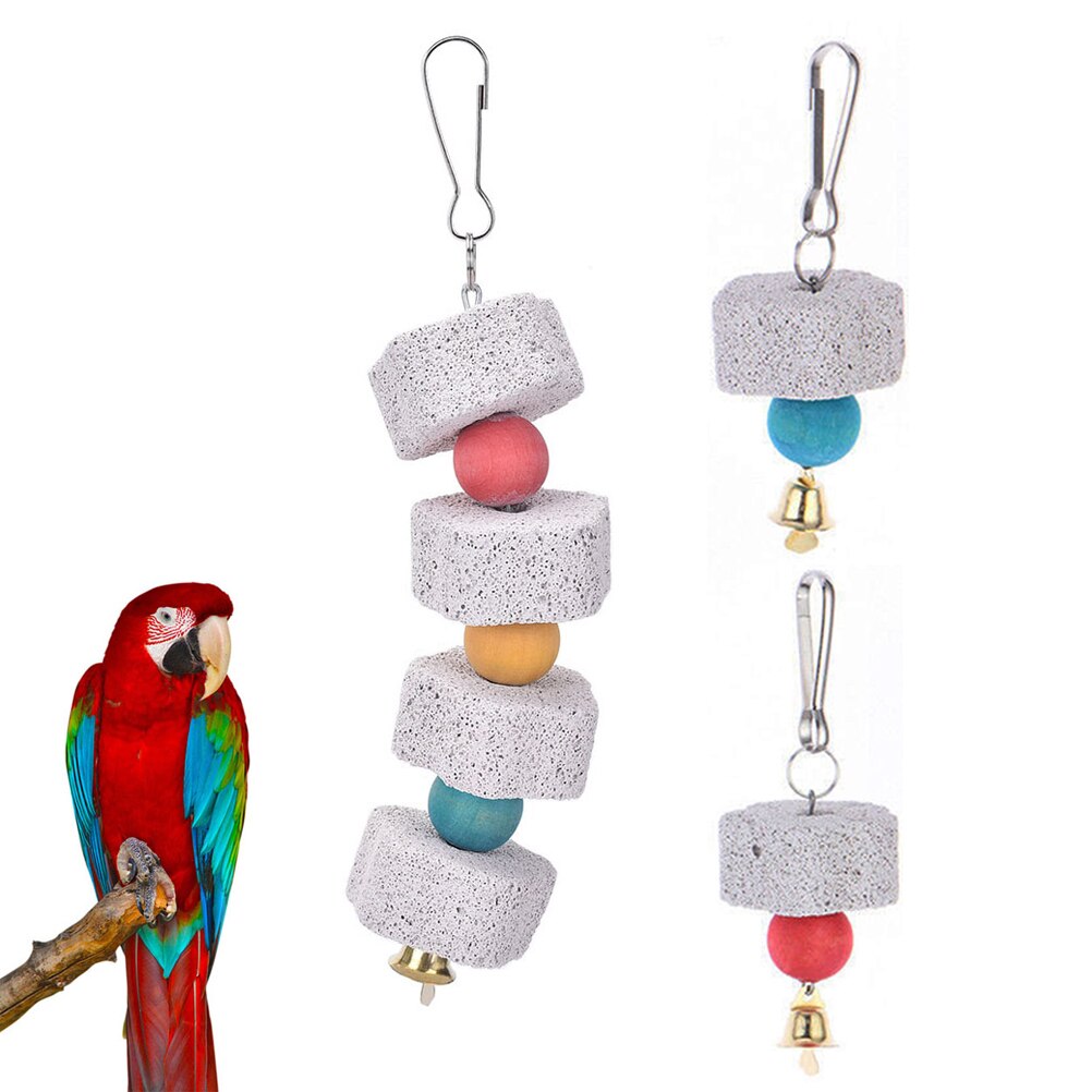 Parrot Hanging Chewing Toy 1/2Pcs Parrots Minerals Stone Molar Beak Trimmer Calcium Stone With Bell For Cockatiel African Grey