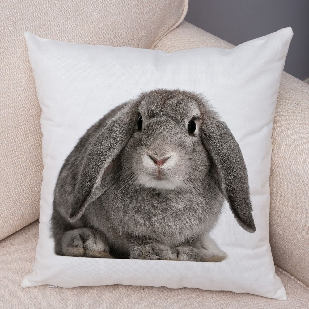 Lovely Rabbit Pillowcase for Home Sofa Children Room Decor Cute Pet Animal Print Cojines Cushion Cover Soft Plush Pillow Case