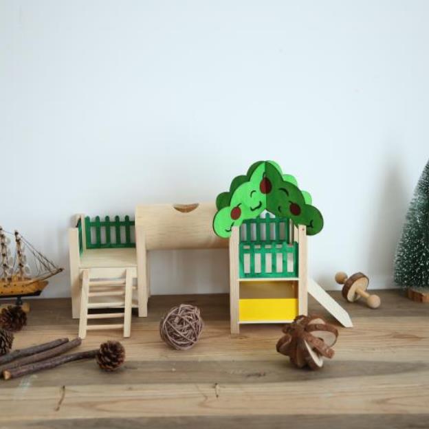 Hamster wooden luxury castle pet supplies hamster toy wooden house tunnel slide toy hamster accessories