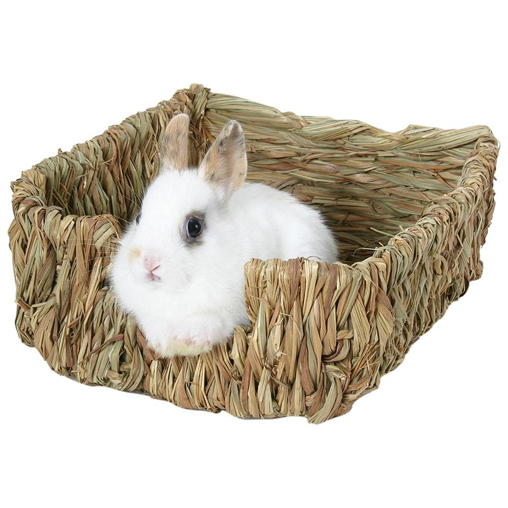 Handcraft Woven Grass Hamster Nest Rabbit House Cage Natural Grass Bed Nest for Guinea Pigs Chinchillas Small Pets Chew Toys