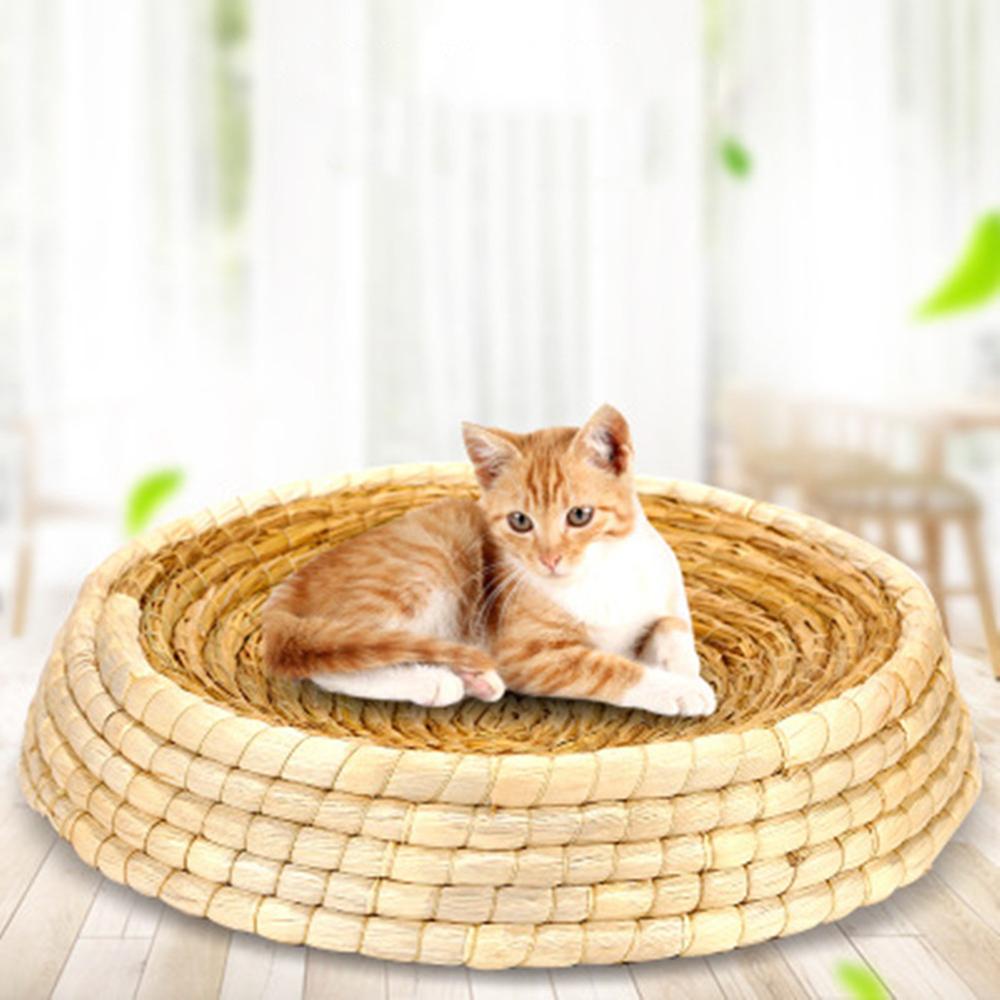Pet Straw Braided Bed Puppy Kennel Cat Nest Kitten Scratching Sleeping Mat Pets House Cats Grinding Claw Cushion Pad
