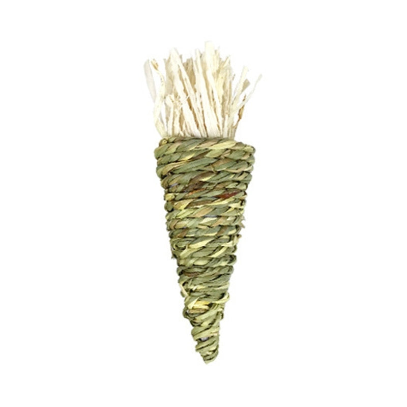 Bunny Chew Toy for Teeth Natural Hay Treats Grass Carrot Toys for Rabbit Chinchilla Hamsters Guinea Pigs Chewing Playing