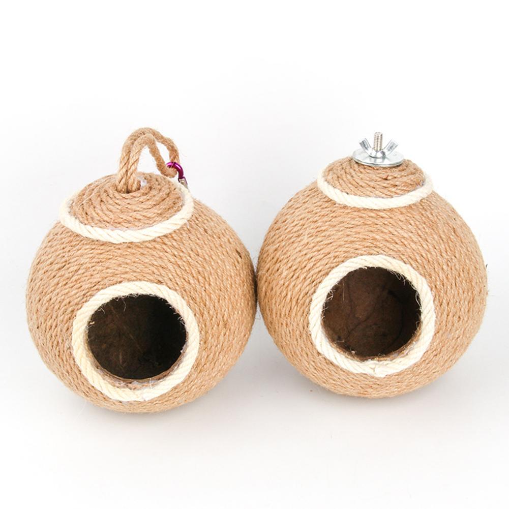 Bird Hanging Breeding Nest Coconut Shell Jute Twine Hand-woven Warm Cave For Parrot Hamster Squirrel