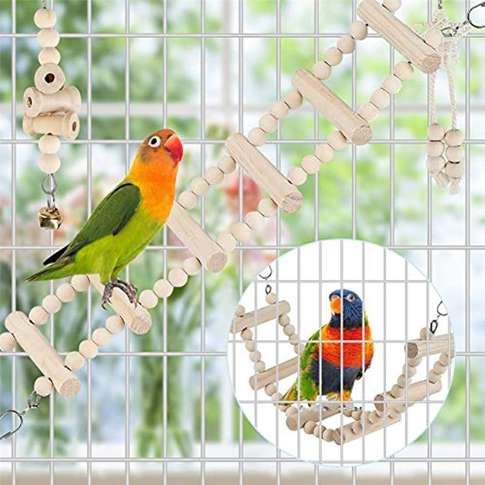 Bird Parrot Swing Toys Set Chewing Standing Parakeet Perch Hammock Climbing Ladder Bird Cage Toys for Budgerigar Cockatiel Mynah