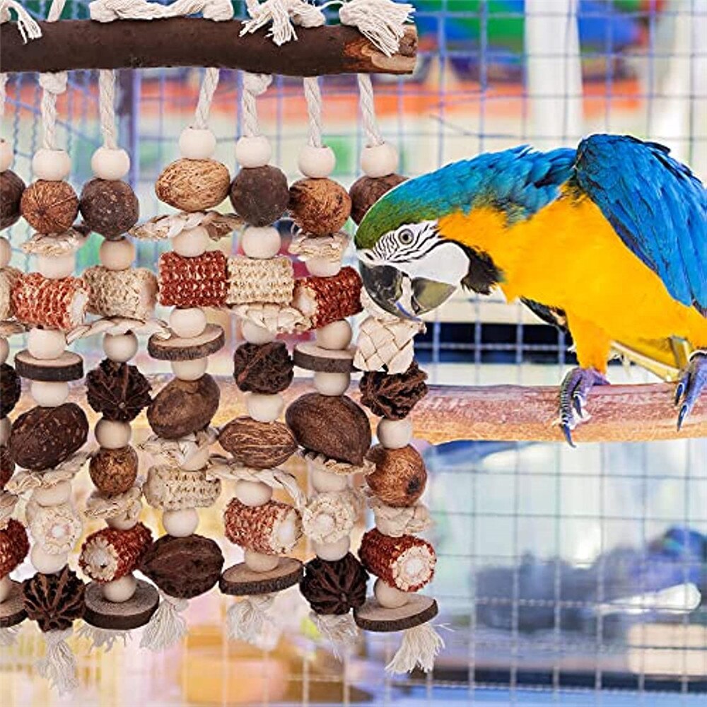 Large Bird Chewing Toy Parrot Parakeets Cage Bite Toys For Cockatoos African Grey Macaws Love Birds Toy Natural Wooden Blocks