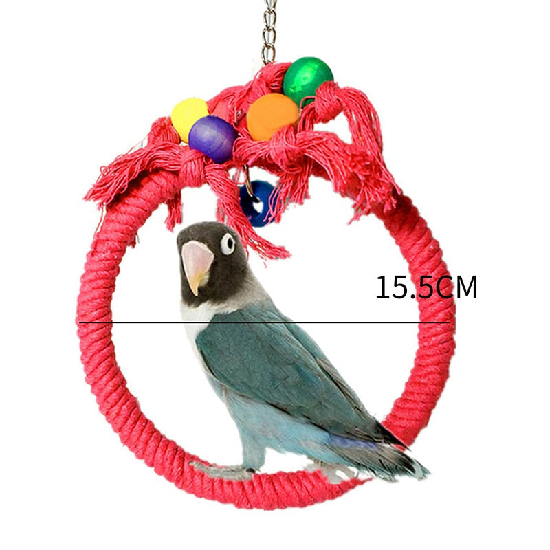 Parrots Toys Bird Swing Exercise Climbing Hanging Ladder Bridge Wooden Rainbow Pet Parrot Macaw Hammock Bird Toy With Bells