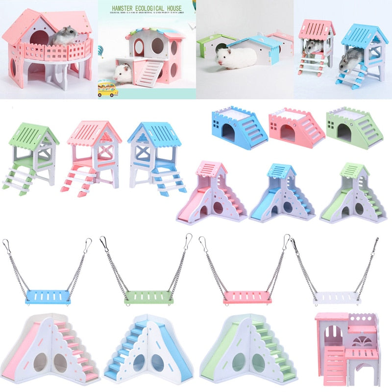 Luxurious Hamster House Swing Toy Slide Hamsters Nest Loft Bed Cage Nest Type Hedgehog Pet Castle Climbing Toys Small Pet House