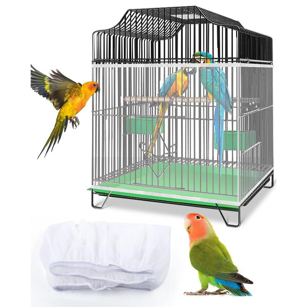 Parrot Bird Cage Cover Adjustable Universal Breathable Stretch Mesh Skirt Dustproof Net Cover Cage Guard