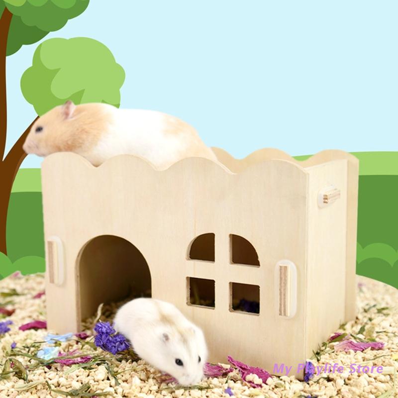 Wood Hamster House Rat Mouse Hideout Hut Hamster Nest Wooden Toy Habitats Decor Chinchilla Nest DIY Hideout Hut