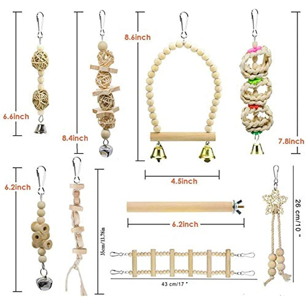Bird Parrot Swing Toys Set Chewing Standing Parakeet Perch Hammock Climbing Ladder Bird Cage Toys for Budgerigar Cockatiel Mynah