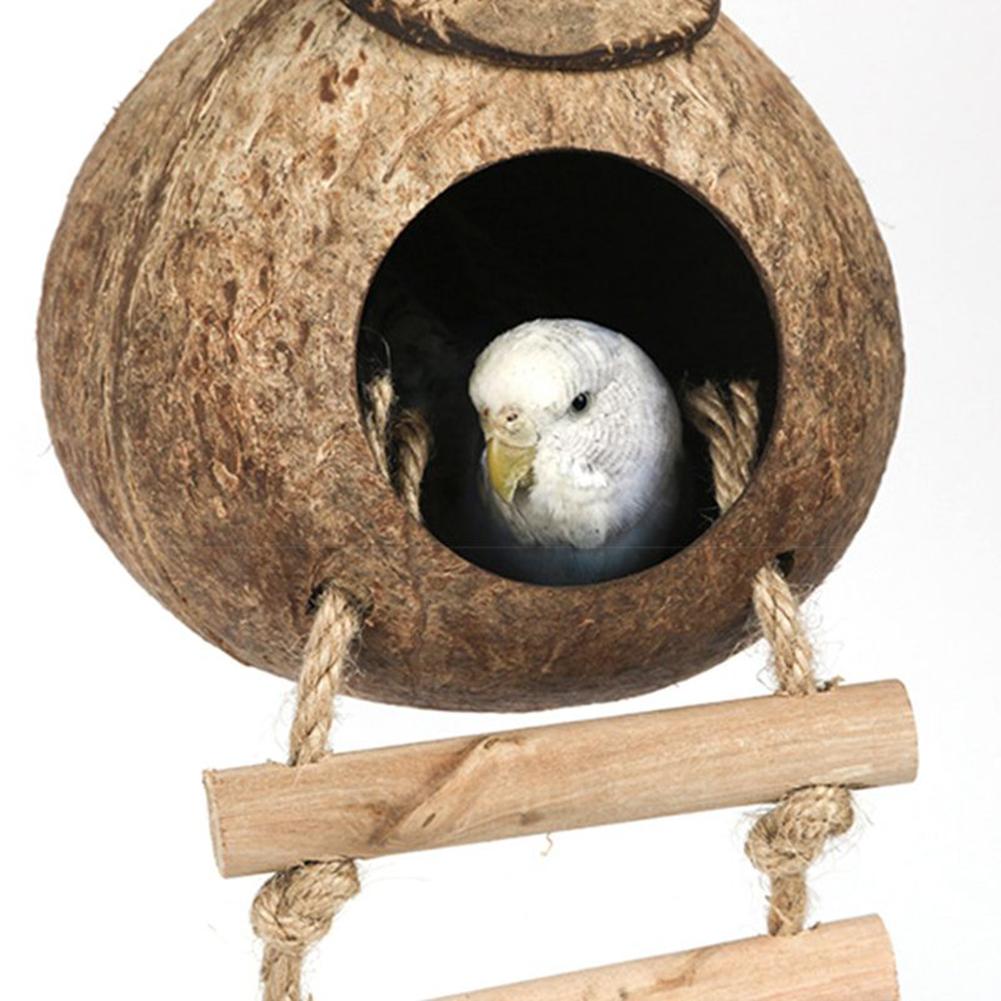 Natural Coconut Shell Bird Cages Parrot House Nesting House Cage With Hanging Lanyard For Small Pet Parakeets Finches Sparrows