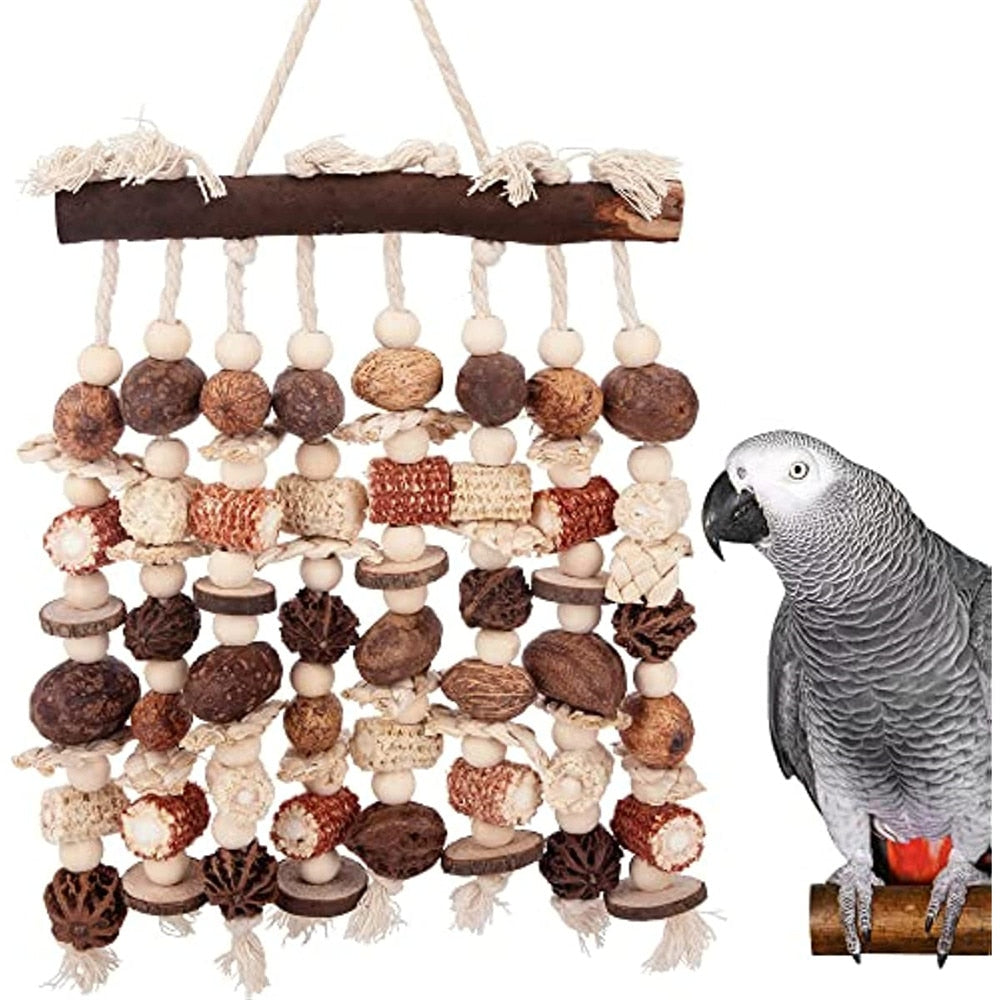 Large Bird Chewing Toy Parrot Parakeets Cage Bite Toys For Cockatoos African Grey Macaws Love Birds Toy Natural Wooden Blocks