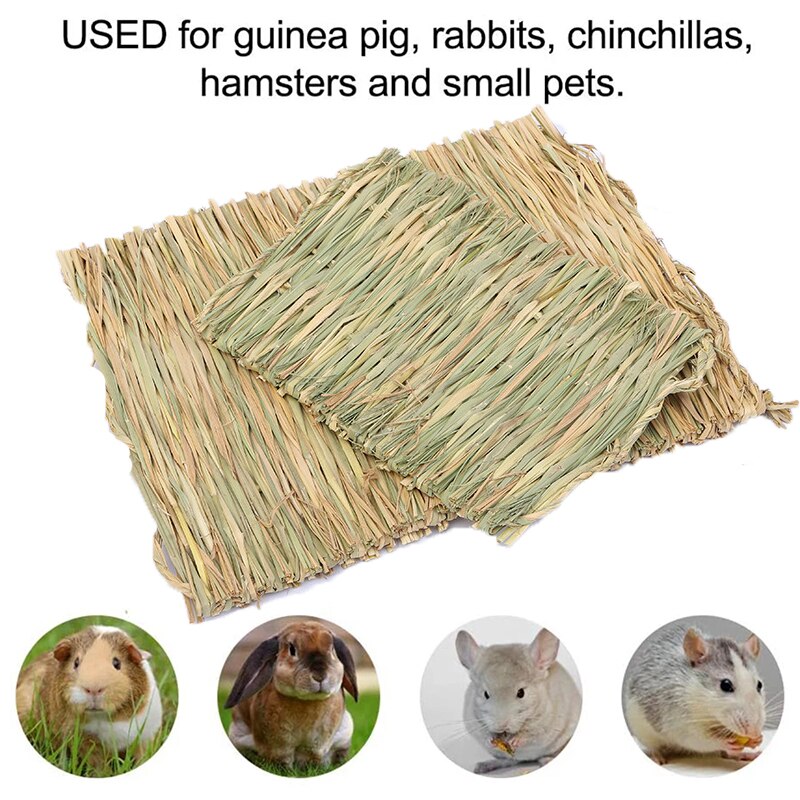 Rabbit Grass Chew Mat Small Animal Hamster Cage Bed House Pad Woven Straw Mat For Hamster Guinea Pig Pet House Cage Accessories
