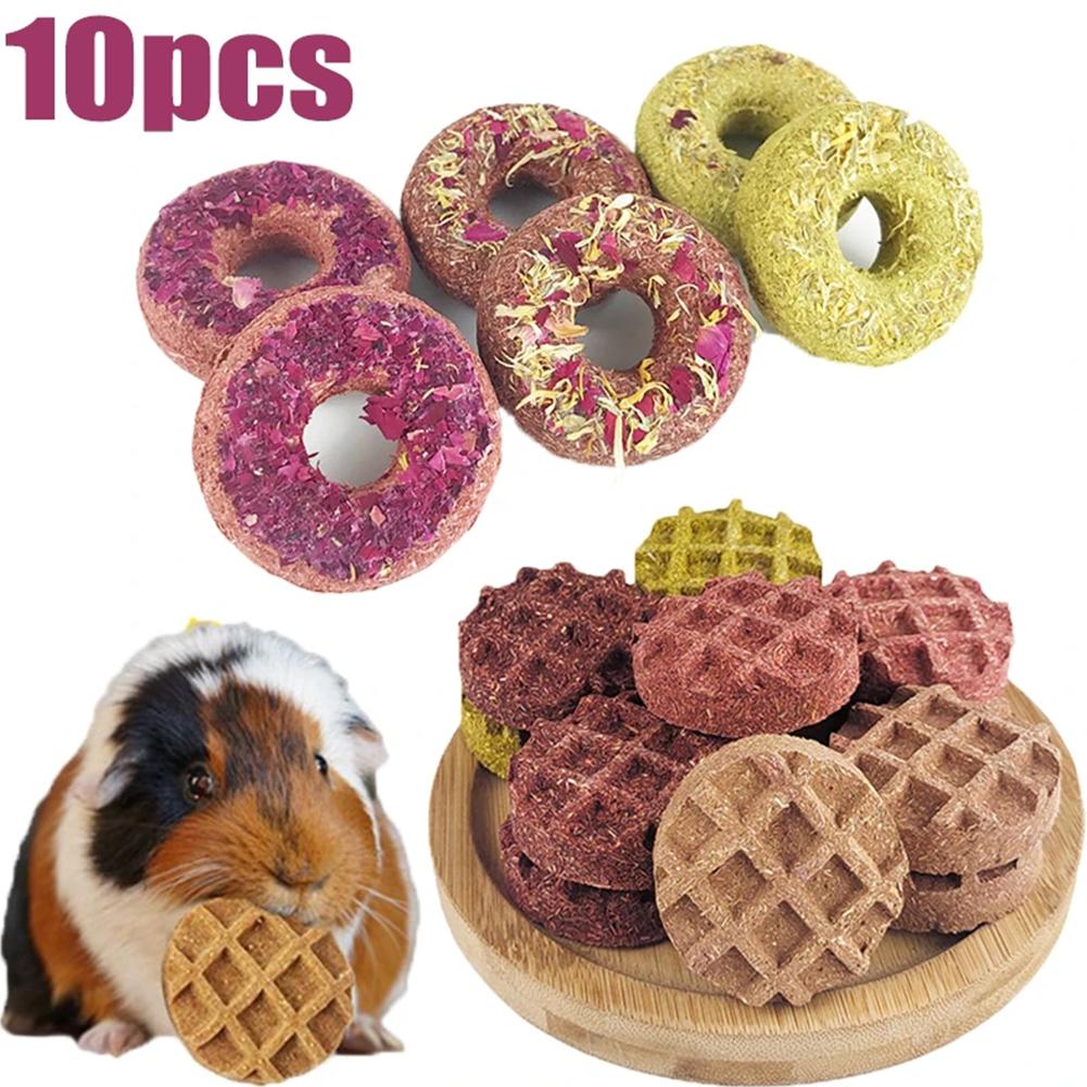 10pcs Pet Rabbit Donut Grass Cake Teeth Grinding Snacks Chew Toy For Hamsters Chinchilla Guinea Pig