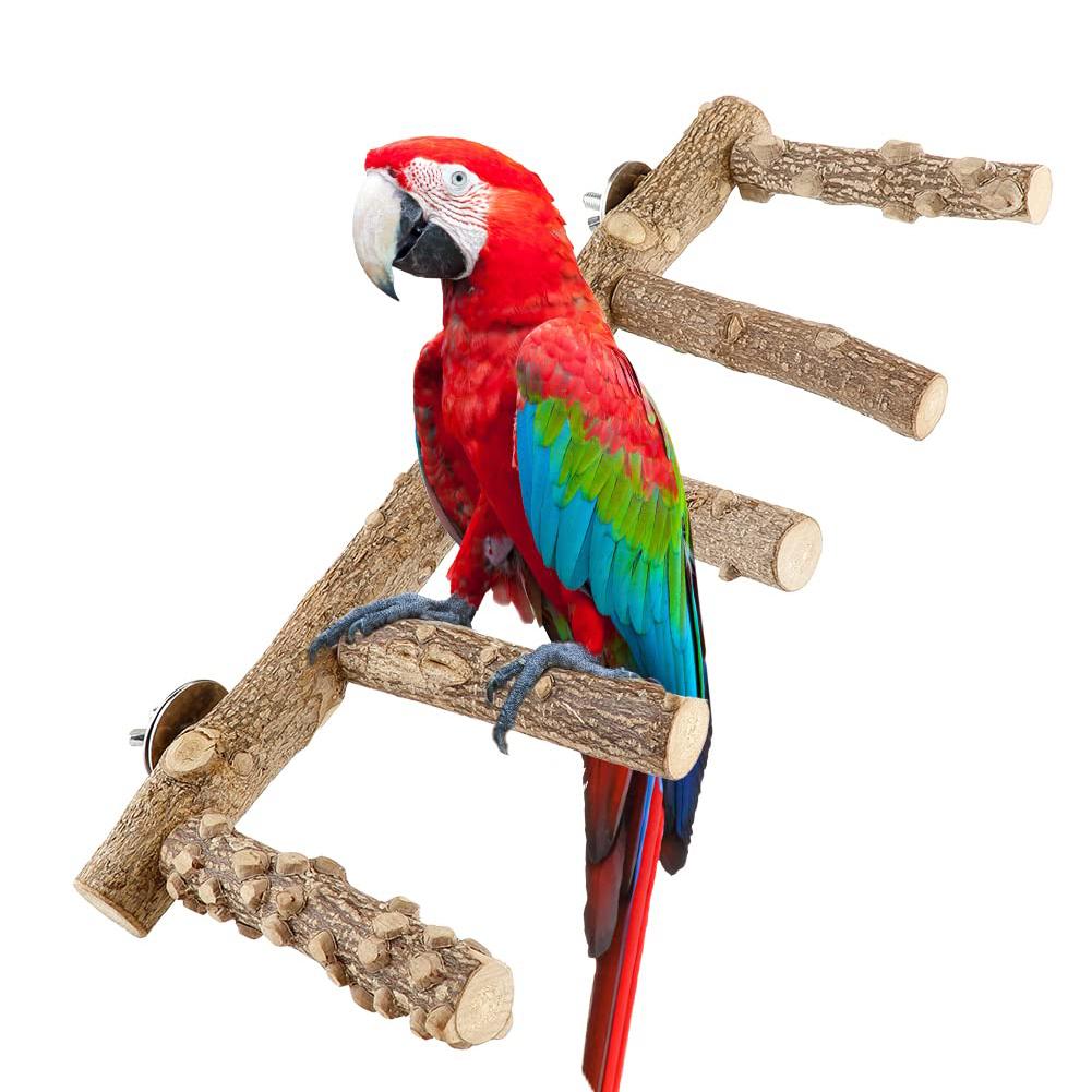 Parrot Nature Wood Climbing Ladder Perch Stand Chew Toys Bird Cage Accessories For Small Animal