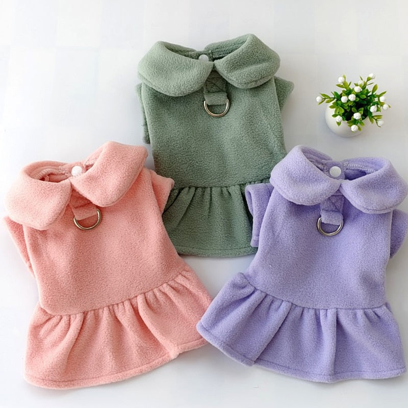 Pet Dress Autumn Winter Woolen Princess Skirt Christmas Harness Traction Rope Small Dog Coat Puppy Holiday Clothes Poodle Yorkie