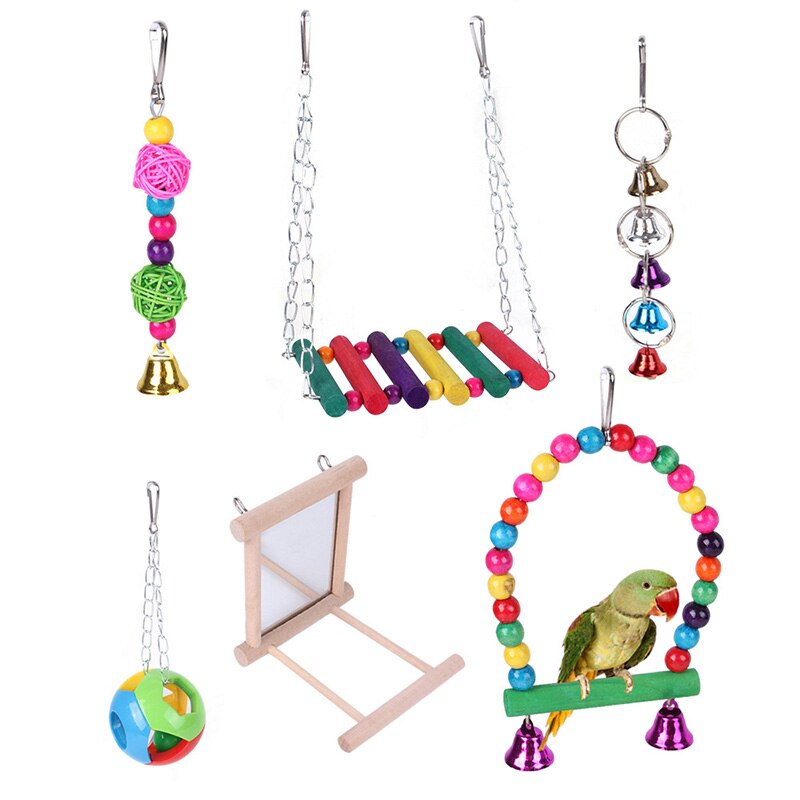 Parrot Bird Toys Accessories Articles Parakeet Cockatiels Bite Chew Toy For Parrot Training Budgie Toy Swing Ball Bell Standing