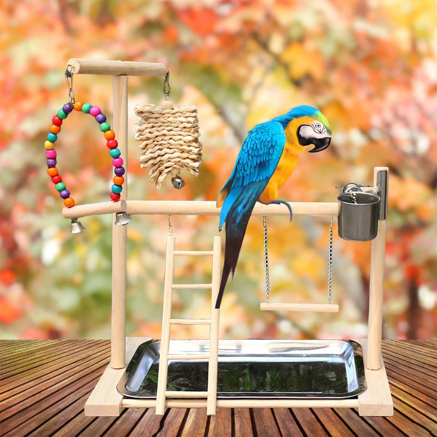 Solid Wood Pet Parrot Playstand Bird Playground Bird Playpen Bird Gym Ladder Bird Stand Bite Toy Ladder Stand Ladder for Budgie