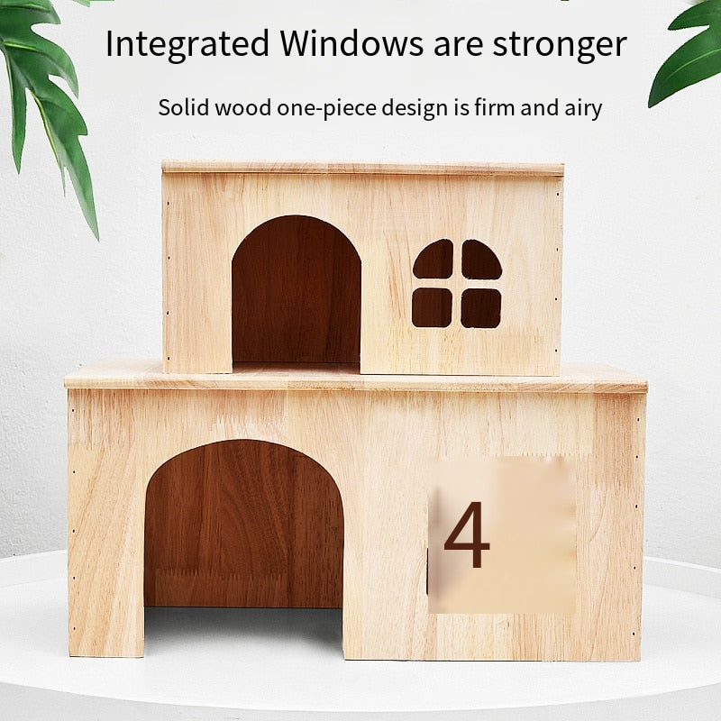 Solid Wood Rabbit Shelter Thick Wooden House That Can Be Bitten Chinchilla Guinea Pig Small Pet Cabin Small Pet Shelter