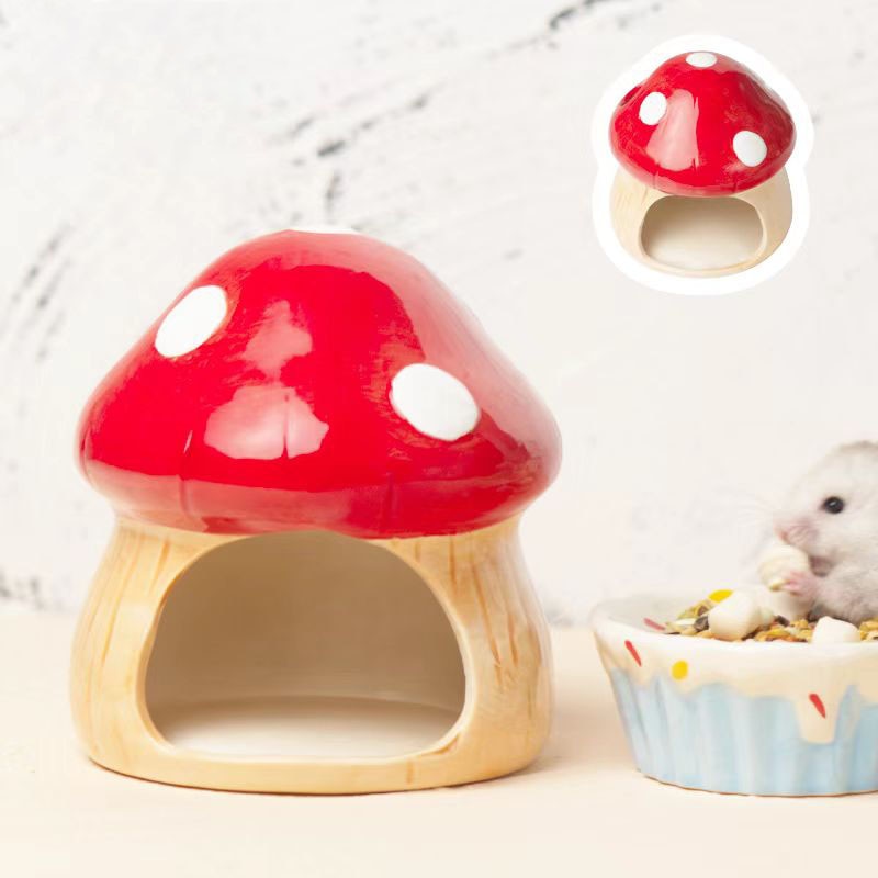 2023 Cute Hamster Cage Pet Items Ceramic Mushroom House Small Pet Bowl For Rabbit Ferret Rat Chinchilla Hedgehog Pet Products