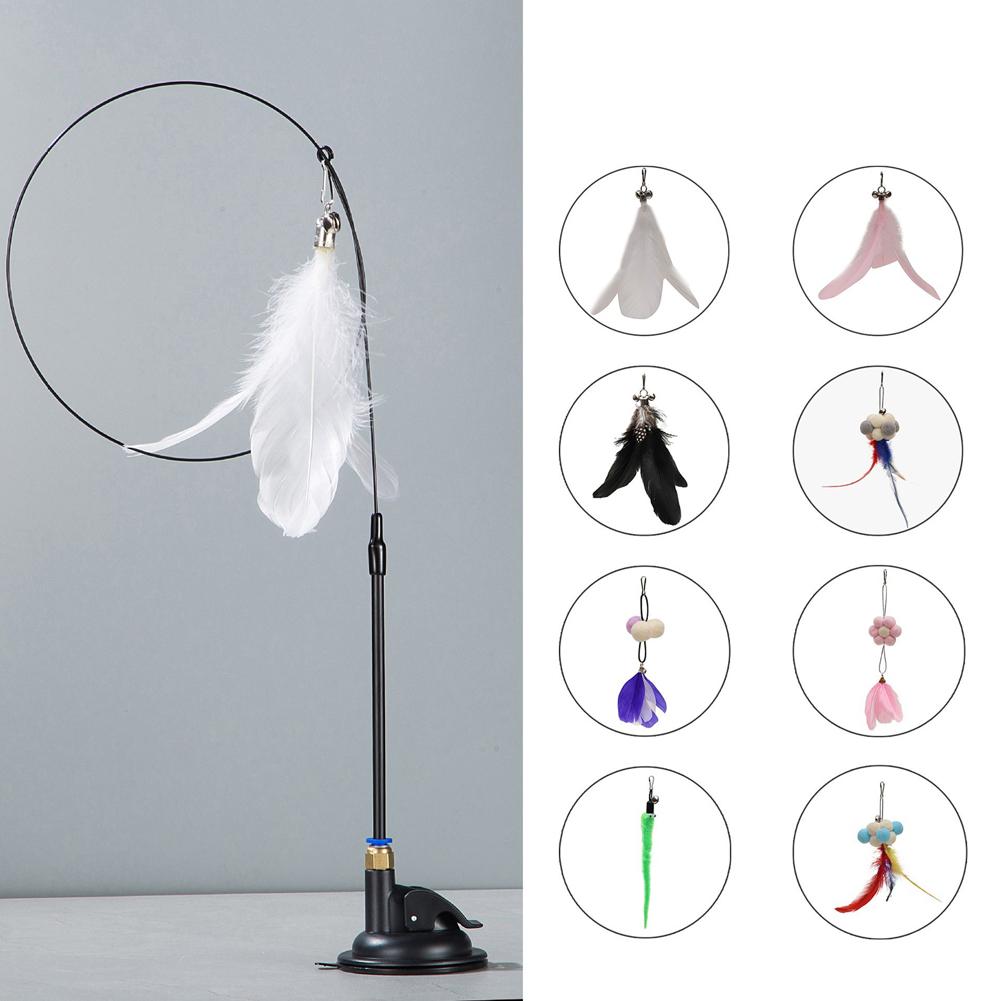 Funny Cat Teaser Stick Replaceable Hook Design Suction Cup Long Rod Interactive Feather Teaser Stick Pet Supplies