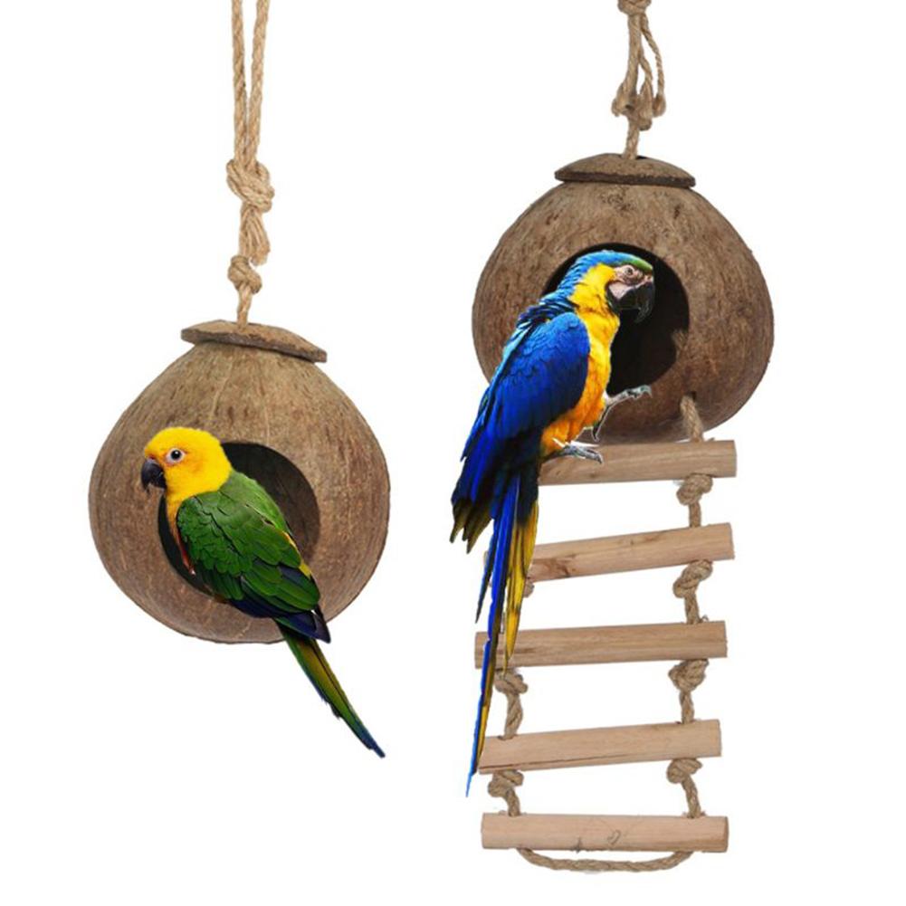 Natural Coconut Shell Bird Cages Parrot House Nesting House Cage With Hanging Lanyard For Small Pet Parakeets Finches Sparrows