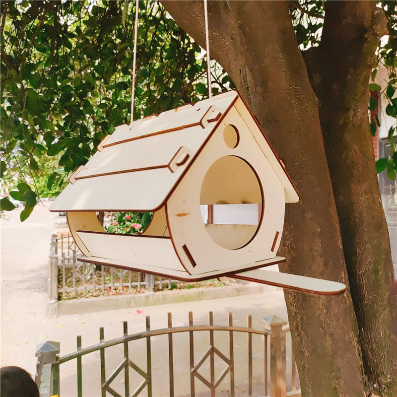Hanging Bird Food Feeder Cage Outdoor Garden Pet Accessories Supplies Hummingbird Wood DIY Assemble Feeder House
