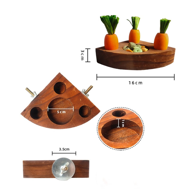 Rabbit Wooden Carrot Snack Box Chinchilla Guinea Pig Hamster Bunny Cage Food Bowl Small Animal Feeding Supplies Toy Pet Item