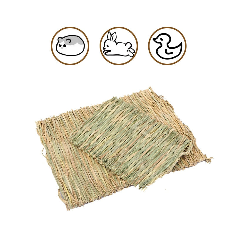 Hand-Woven Pad For Small Pets Rabbit Grass Cushion Hamster Plant Straw Cage Bed Mat For Guinea Pig Pet Cage Accessories Lapin