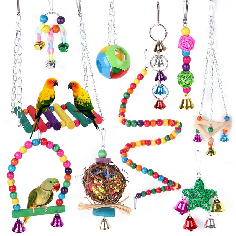 Parrot Bird Toys Accessories Articles Parakeet Cockatiels Bite Chew Toy For Parrot Training Budgie Toy Swing Ball Bell Standing