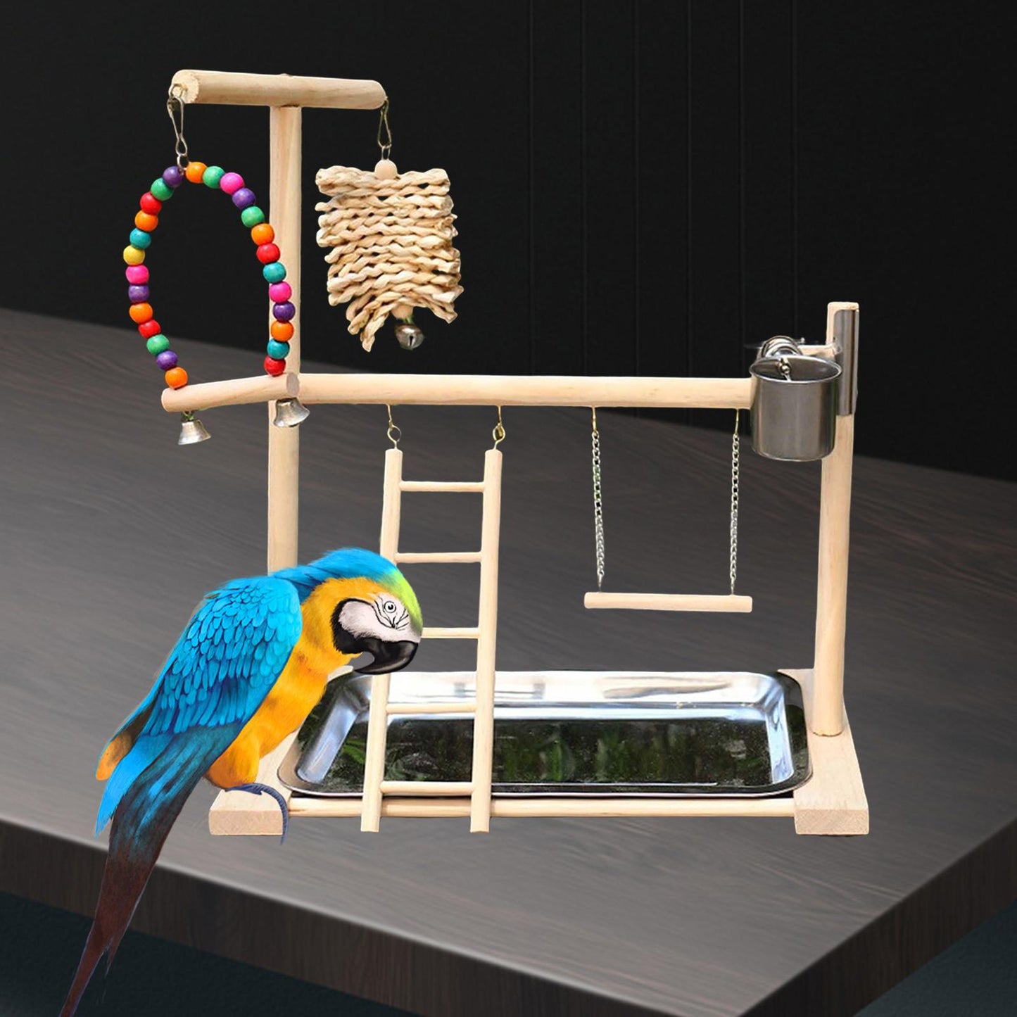 Solid Wood Pet Parrot Playstand Bird Playground Bird Playpen Bird Gym Ladder Bird Stand Bite Toy Ladder Stand Ladder for Budgie