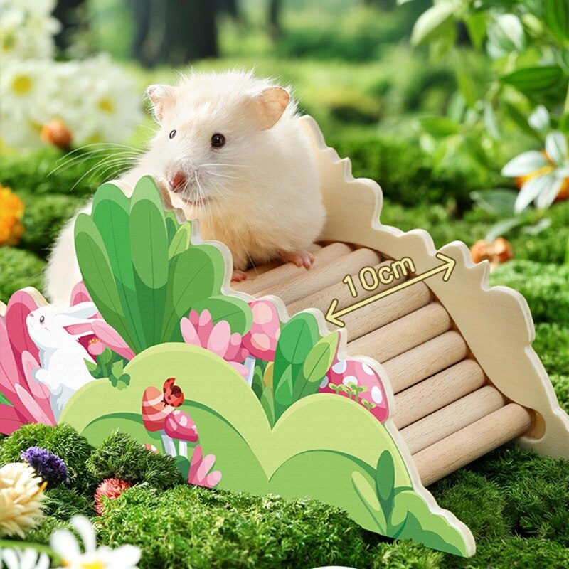Hamster House with Climbing Ladder Wooden Hideout Colorful Painting Nest Habitat for Small Pet Gerbils Golden Bears Chinchillas