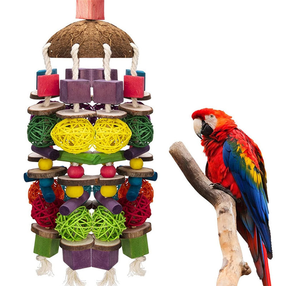 Large Bird Chewing Toy Parrot Parakeets Cage Bite Toys For Cockatoos African Grey Macaws Love Birds Toy Natural Wooden Blocks