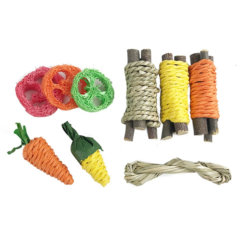 Small Animal Chew Toys Bundle For Bunny Hamster Guinea Chinchillas Tooth Cleaning Toy Molar Grinding Toys Rabbit Accessories