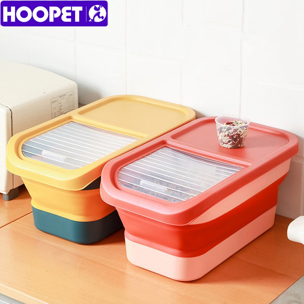 HOOPET Foldable Food Storage Drum Collapsible Cat Dog Food Storage Container Pet Dog Moisture-proof Grain Box with Lids Sealing