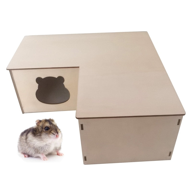 Hamster House with Multi Chambers Wooden Hideout Nesting Habitat for Gerbils Chinchillas Young Guinea Pigs Small Animals 667A